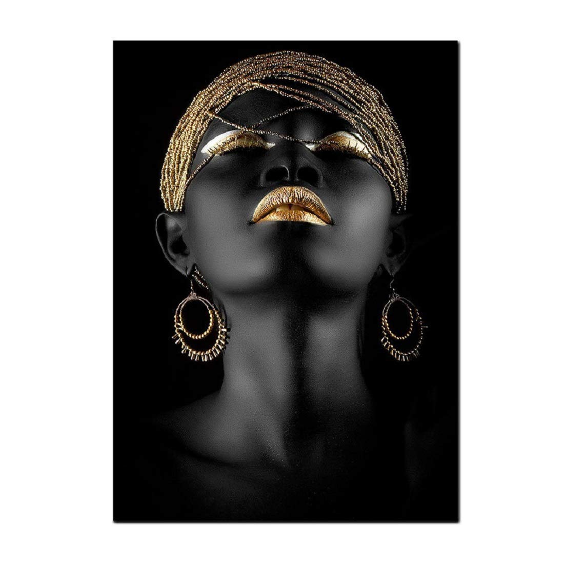 African American Canvas Prints Black Woman Portrait Photography with Gold Accents Wall Art Posters Decoration for Home Office Decor(12x16 Inches, Unframed)