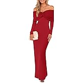 Caracilia Womens Off The Shoulder Bodycon Maxi Dress Fall Sexy Elegant Long Sleeve Ruched Club Party Formal Cocktail Dresses