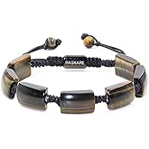 HASKARE Protection Crystals Tiger Eye Beaded Bracelets for Men, Authentic Tigers Eye Crystal Unique Mens Beads Bracelet Handcrafted, Natural Healing Energy Stone Bracelet Gifts for Him Son Father