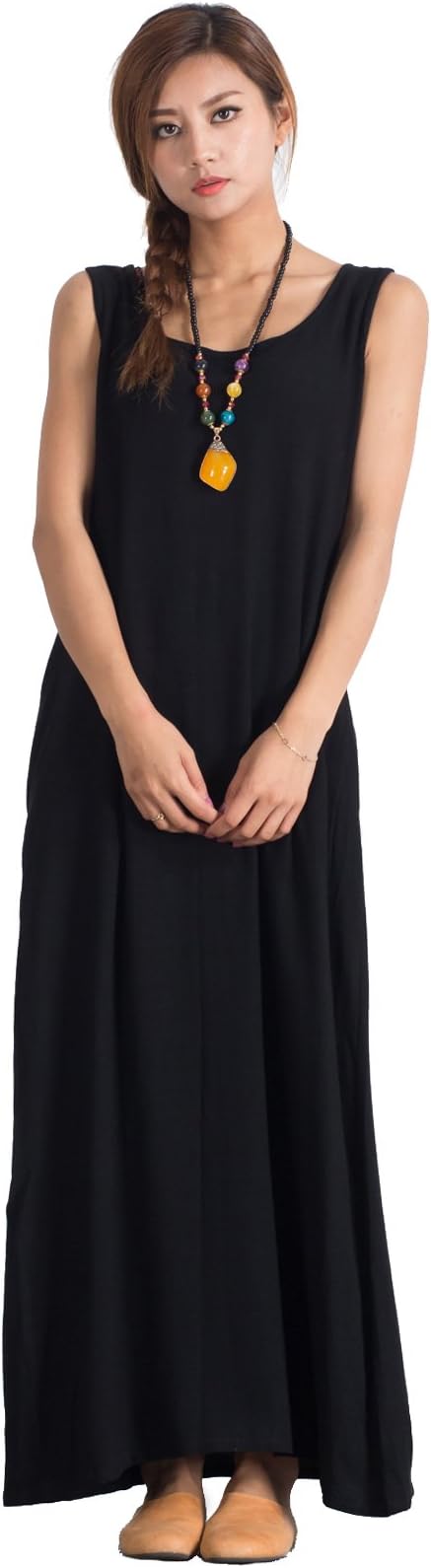 Sellse Women's Linen Cotton Loose Maxi Dress Caftan Kaftan Large Size Clothing A79