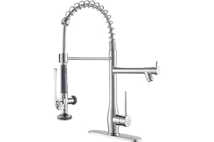 GIMILI Kitchen Faucet with Pull Down Sprayer Single Handle High Pressure Brushed Nickel Kitchen Sink Faucet Commercial Double-Headed Stainless Steel Kitchen Faucets Sink with Deck Plate
