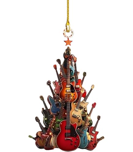 5 Décorations Sapin De Noël Guitare En Bois - Ornements Musicaux Pour Guitaristes Et Amateurs De Rock - 3