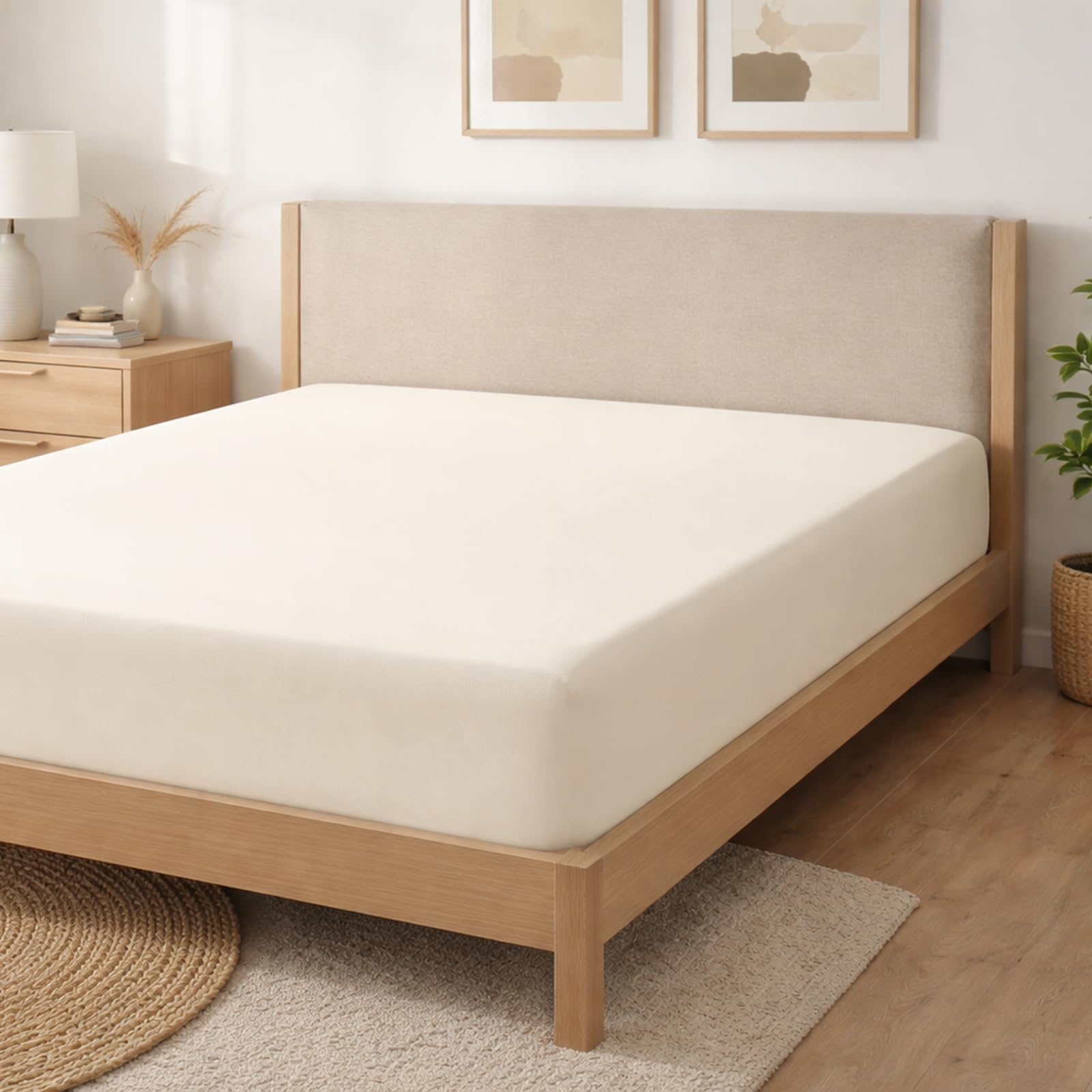 Linens Limited 100% Egyptian Cotton 200 Thread Count Fitted Sheet, Cream, Super King