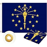 Indiana Flag 3x5 FT Heavy Duty Outdoor, Fully Embroidered Torch and 19 Stars with “INDIANA” Lettering | 210D Fabric | Brass Grommets and 4 Stitch Hemming | State of Indiana IN Flags for House Garden