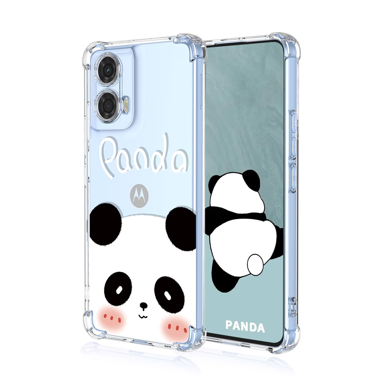YUEQIAN Case for Motorola Moto E14 / G24 / G04 / G04S, Fashion Flower Cartoon Pattern Clear Cover, Ultra Thin Soft TPU Silicone Bumper Shockproof Boy Girl Transparent Cover (Panda)