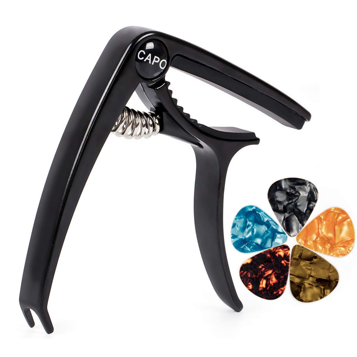 Kmise Guitar Capo Guitar Accessories Trigger Capo with 6 Free Guitar Picks for Acoustic and Electric Guitars - Also Quick Change Ukulele & Banjo Capos (Black)