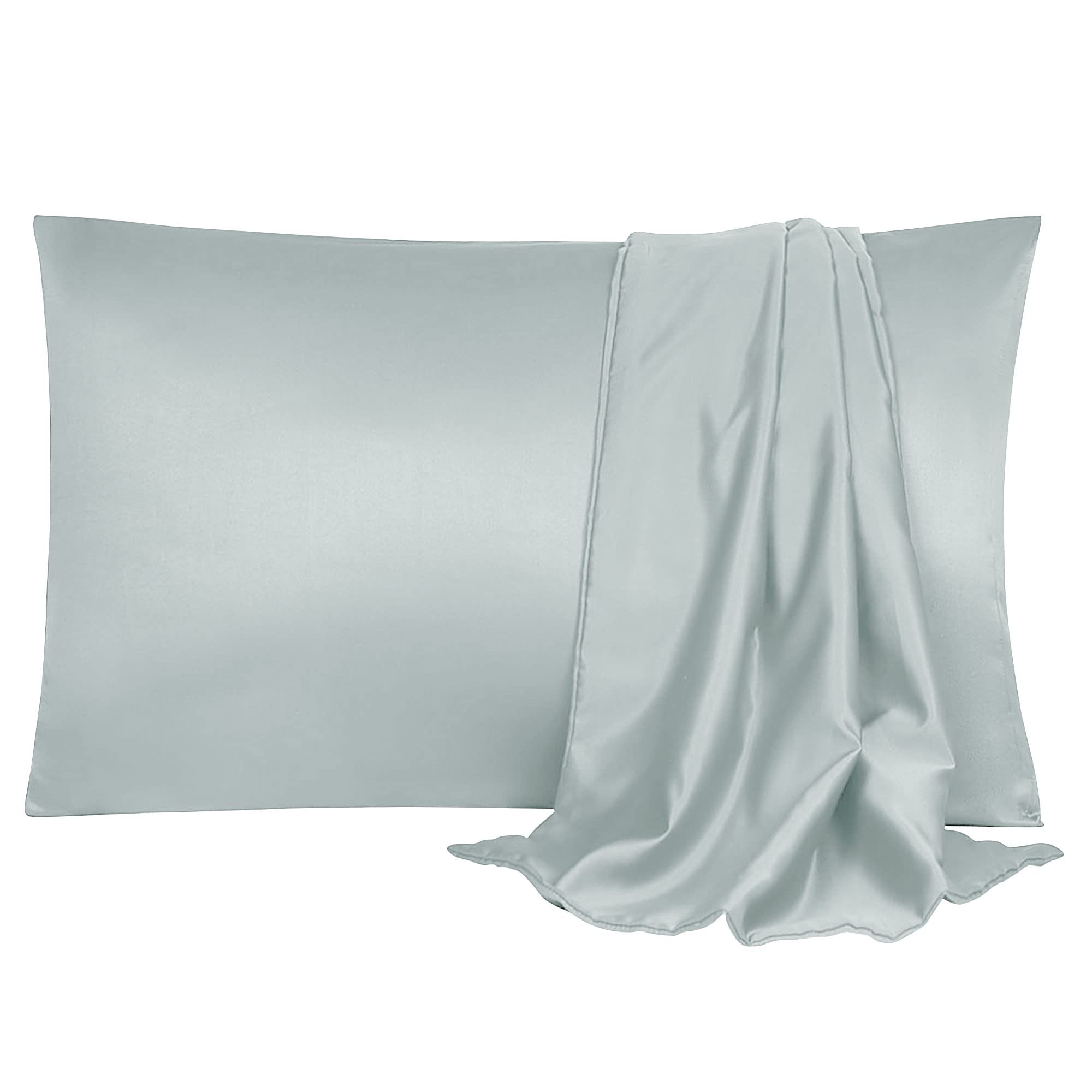 sourcing map Pillowcase Set Silk Satin Pillow Cases for Hair and Skin, Pillow Cases 2 pack with Envelope Closure Light Gray 50 x 65cm