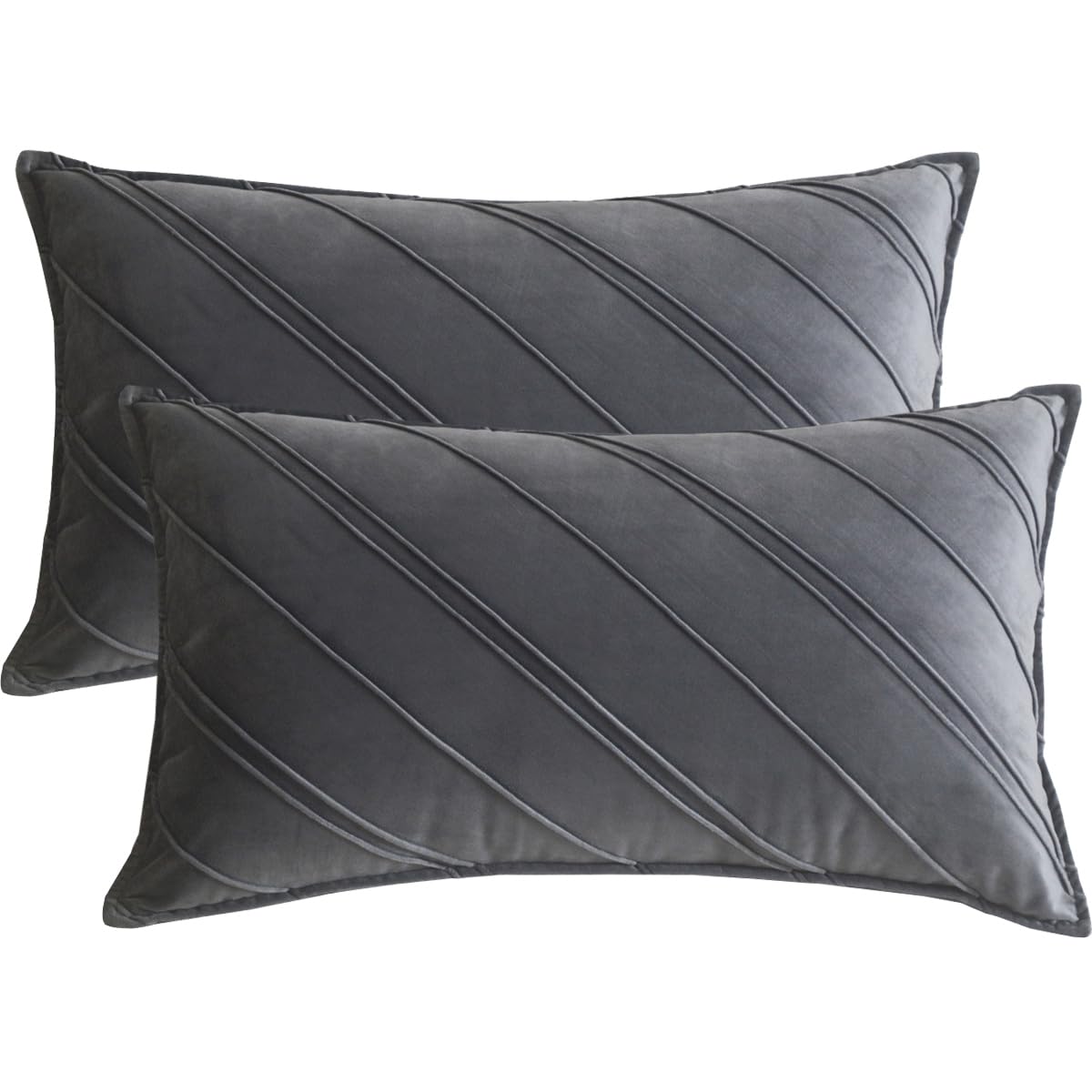 Lutanky Dark Grey Cushion Covers 30 x 50 cm Velvet Rectangle Throw Pillow Covers (Pack of 2) Striped Soft Oblong Pillowcases for Sofa Bedroom Home Decor Accessories 12x20 Inch — image 1
