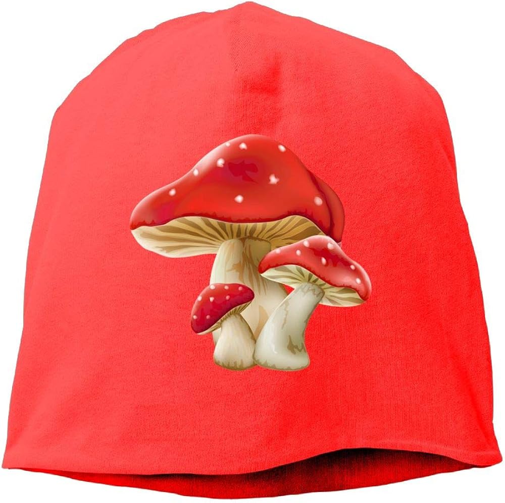 Mens Womens Red Mushroom Hats Beanie Cuff Skating Toboggan