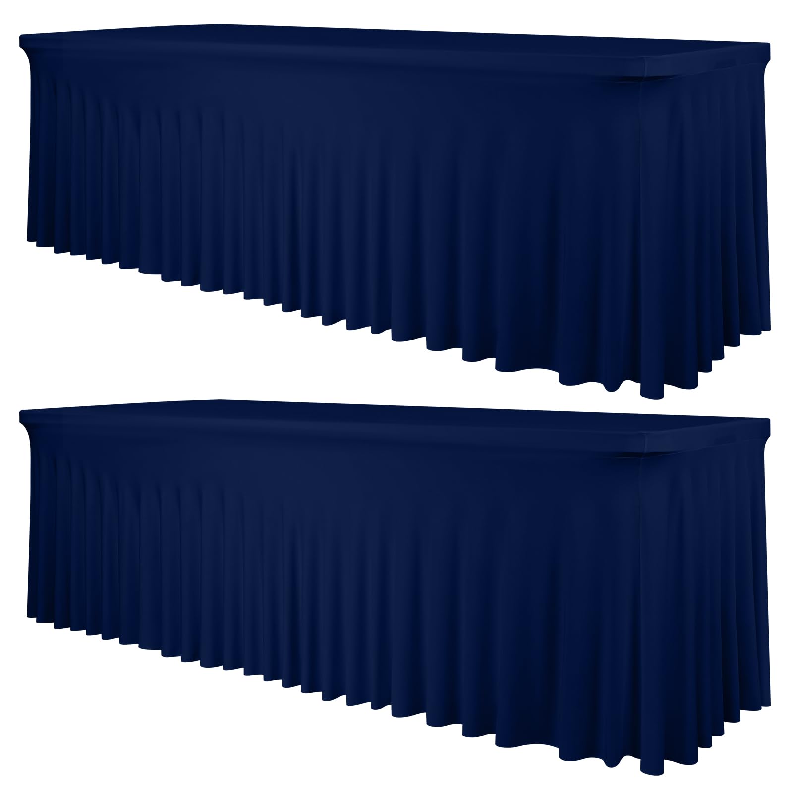 Photo 1 of 2 Packs Navy Blue Stretch Table Skirts for 8 Foot Rectangle Table, Washable Spandex Stretch Tablecloths with Skirt, Wrinkle Resistant Fitted Tablecover for Wedding Party Banquet