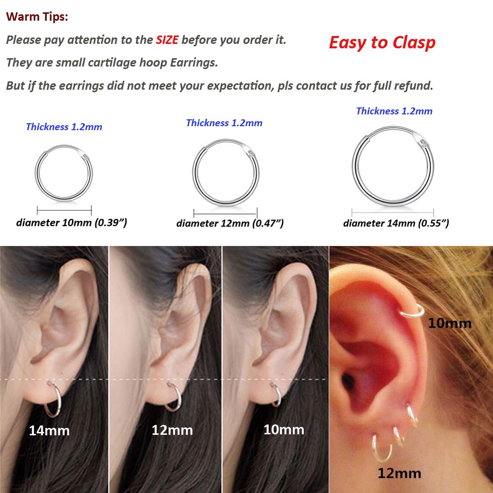 Diameter 10 Hypoallergenic Small Sleeper Cartilage Hoops Rings Thickness 1 2 Mm 14mm 12 3 Pairs 925 Sterling Silver Gold Hoop Earrings Set For Girls Dicheng Silver Hoops Earrings For Women Jewellery Earrings Springcanyonwsd Com