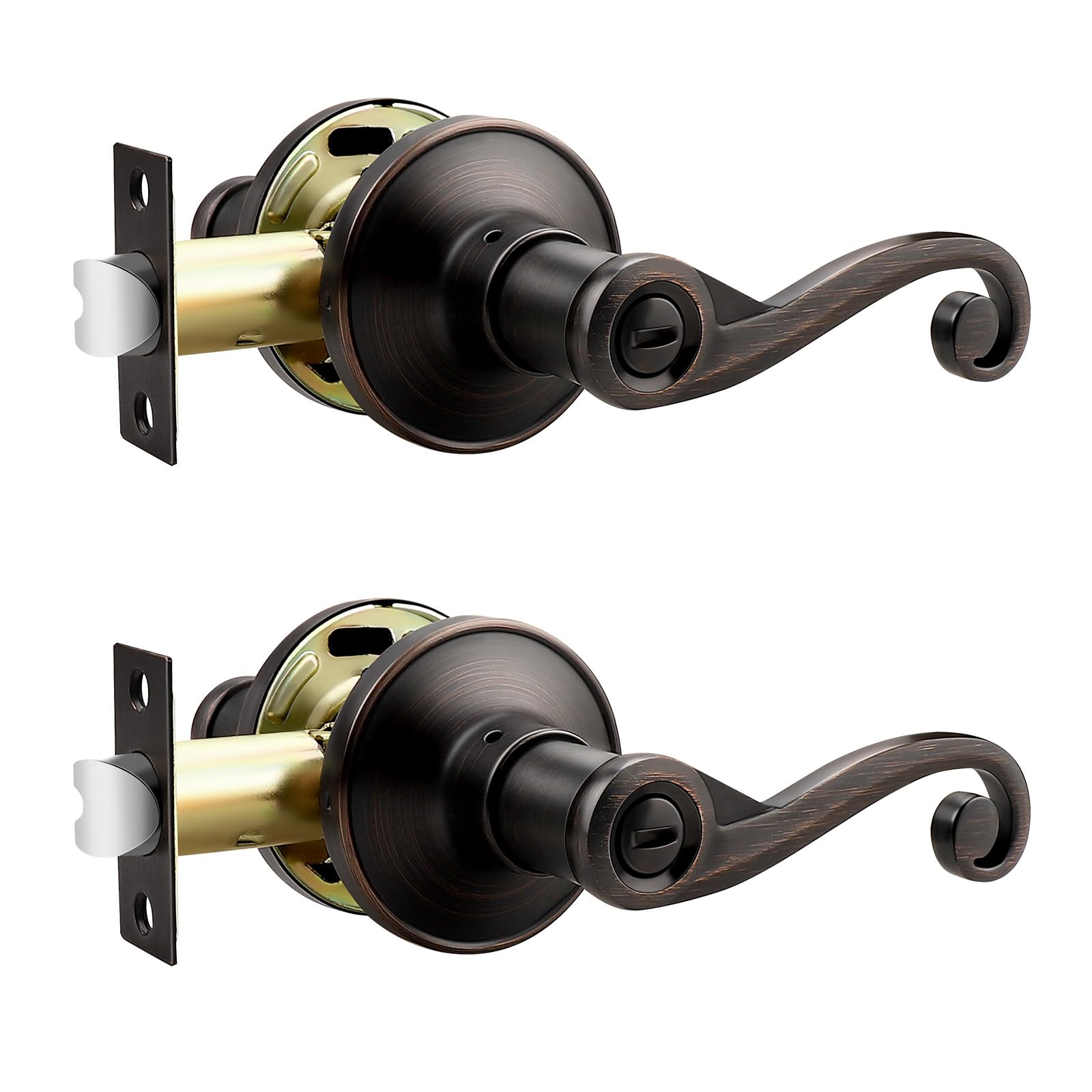 Photo 1 of Lepushom 2 Pack Oil Rubbed Bronze Interior Door Handle with Lock, Modern Contemporary Style Door Lever for Bedroom and Bathroom, Sleek and Crisp Look