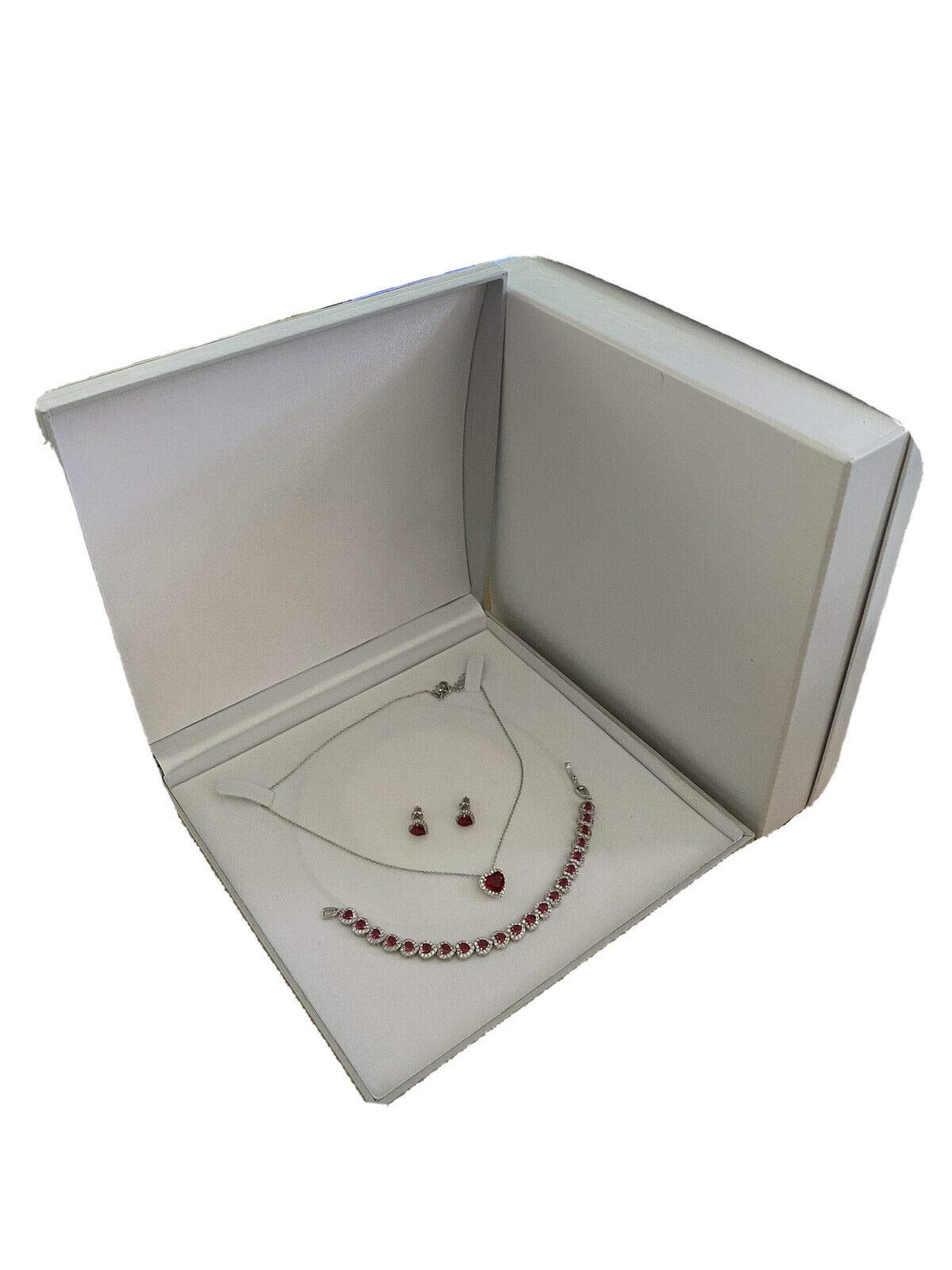 White gold finish heart red Ruby Created diamond necklace Earrings Bracelet for women Birthday New Year Valentine's Day Gift for Mum Wife Sister Girlfriend-Come with Gift Box