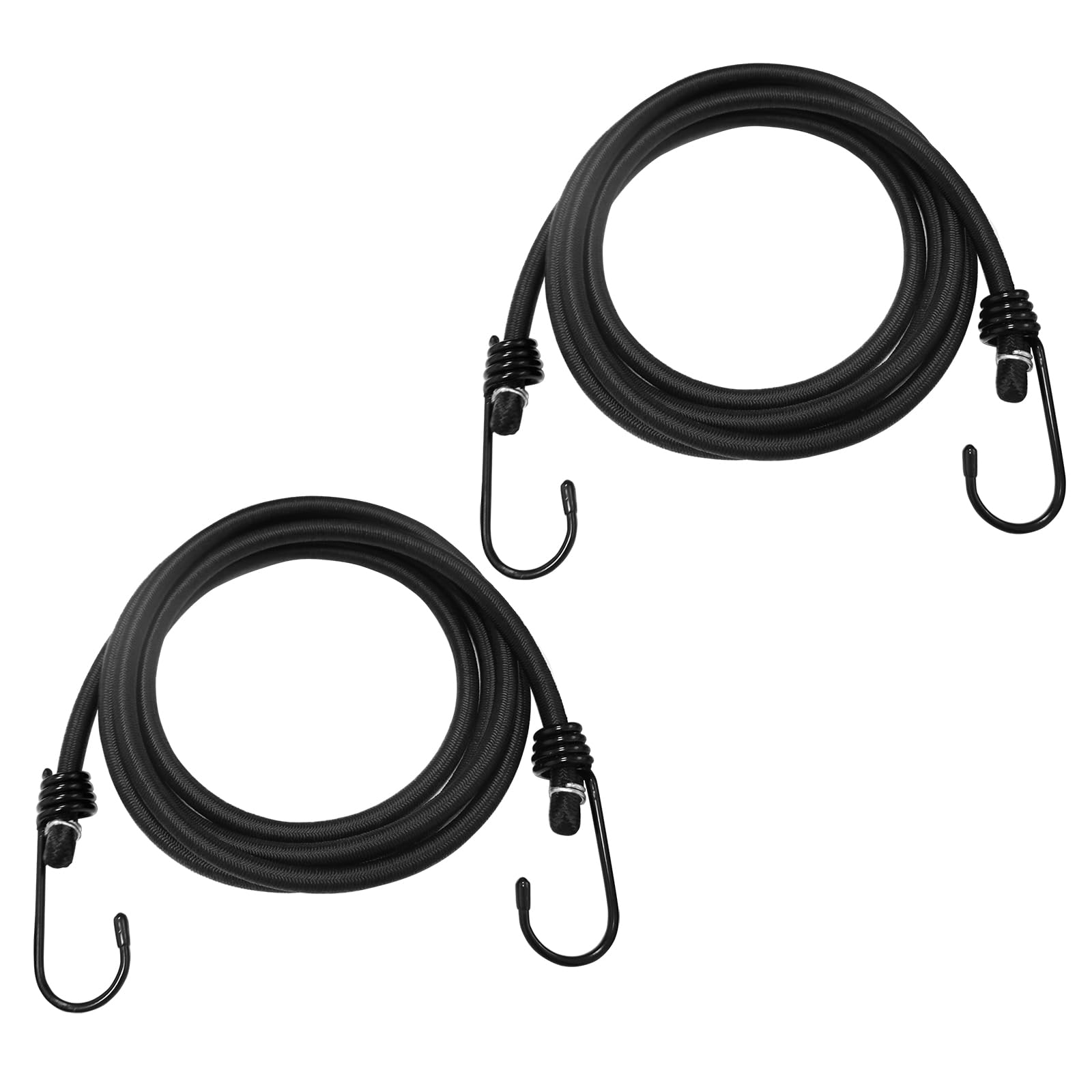 BuxiuGK 2 Pcs Bungee Cords With Hooks 2m,Heavy Duty Weatherproof & UV-Resistant Elastic Bungee Straps for Securing Tarps,Luggage,Tents,Camping-Black