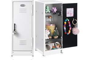 Vercraft 2 Pcs Mini Metal Locker Storage with Lock and 2 Keys 10.8 Inch Small Money Security and Cash Safe Box for Jewelry Back to School Home Office Desktop Container(White)