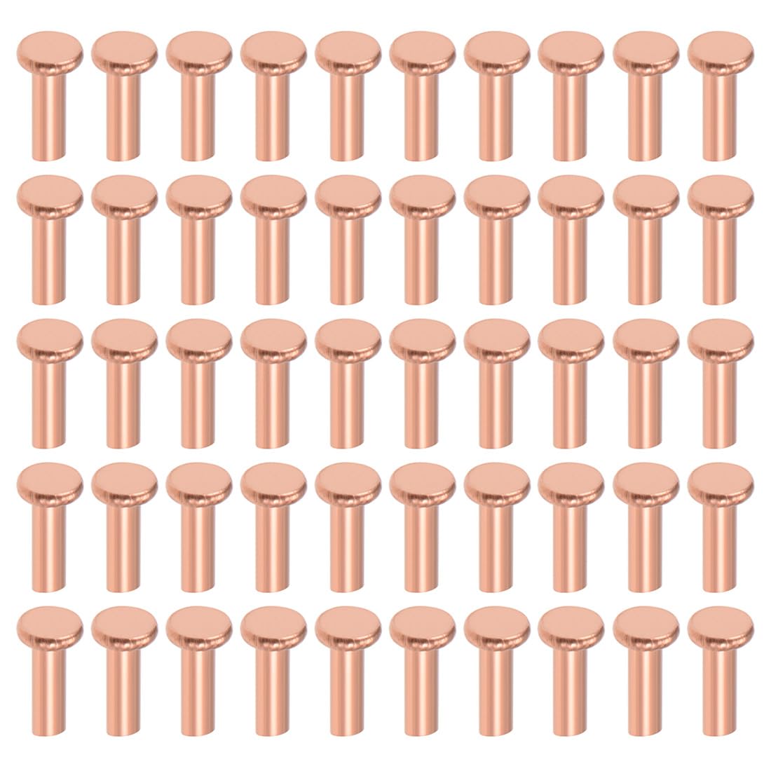 sourcing map 100Pcs Copper Solid Rivets, 3/32" x 5/16" Flat Head Rivet Metal Fasteners for Electrical Applications, Leather Working Supplies