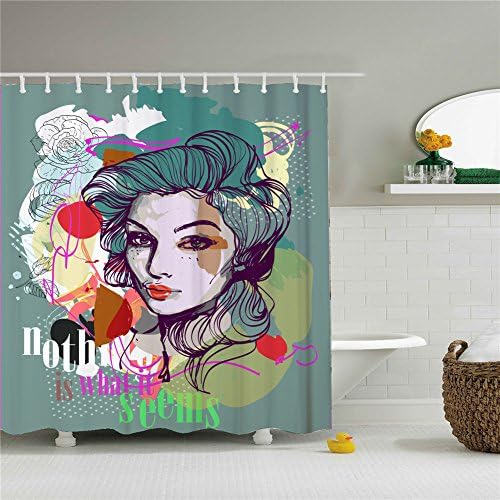 Nice Girl Hair ArtShower Curtain Polyester Fabric Mildew Proof 69x 84 Shower Room Decor