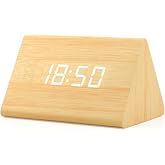 GEARONIC Digital Alarm Clock Wooden Alarm Clock Wood Modern Triangle Alarm Digital Desk Clock, Displays Time Date Temperature Calendar Wood Made Electric Clocks for Bedroom, Bedside - Bamboo
