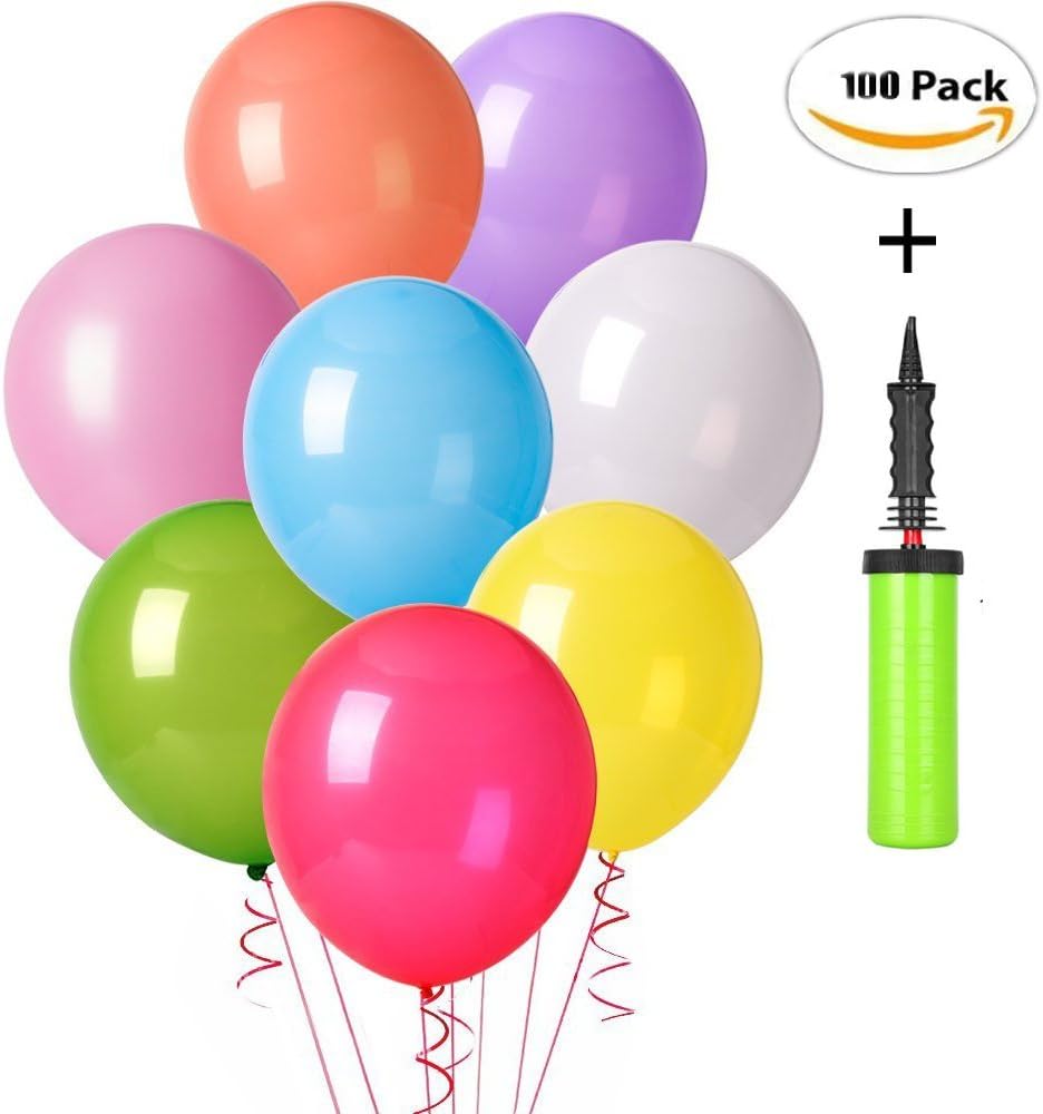 100 Pack Super Strong and Thick Pearl Balloons Bonnus 01 Air Pump, Assorted Color Party Balloons, 12 Inch Premium Quality 2.8gr Balloons for Parties, Wedding, Birthday, Baby Shower Decoration and Even