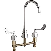 Chicago Faucets, 786-GN2FCXKABCP, Commercial Grade High Arch Kitchen Faucet with Wrist Blade Handles - 8" Faucet Centers (Eco-Friendly Flow Rate), Chrome