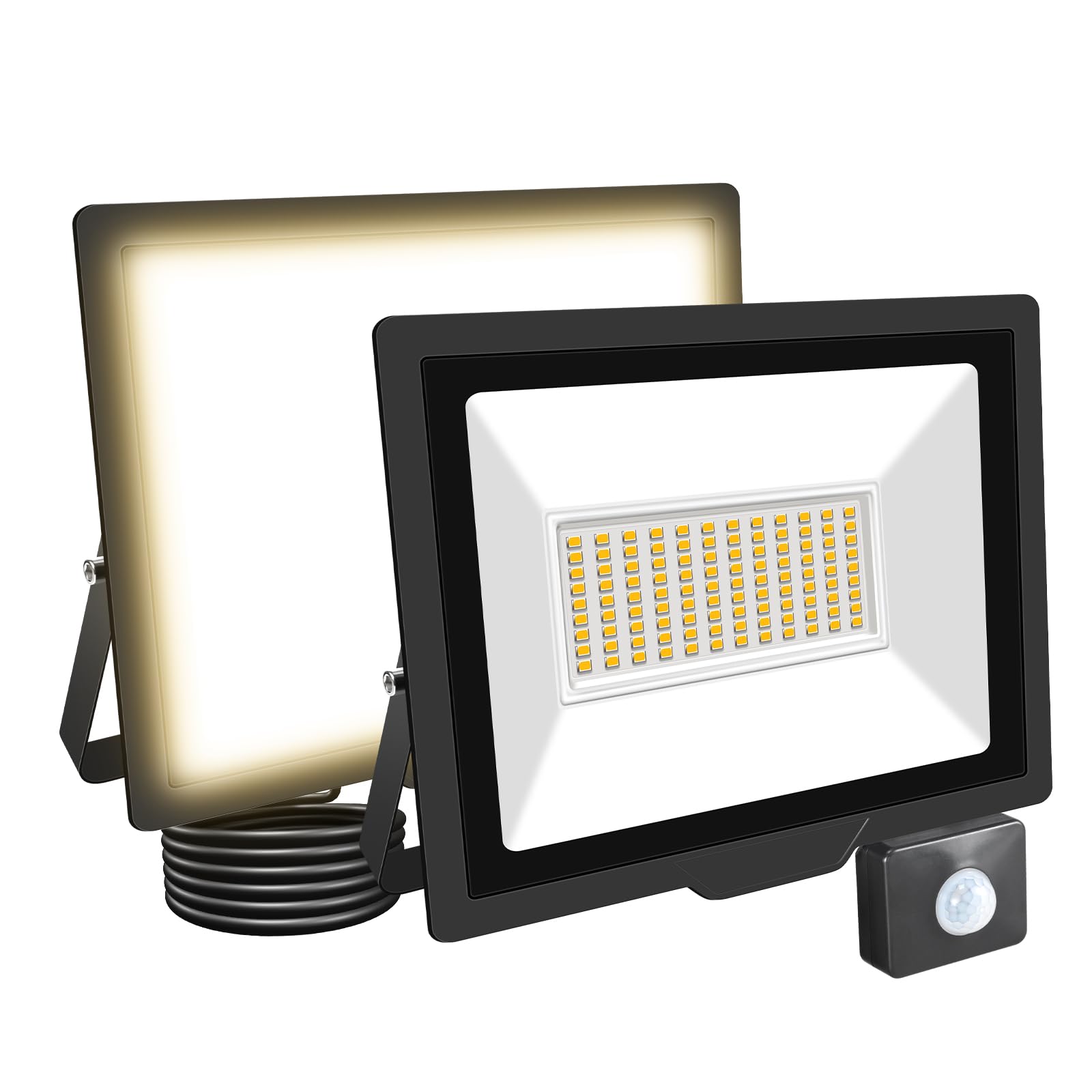 SKYWORLD 75W Security Lights Outdoor, 7500LM Motion Sensor LED Floodlight, IP66 Waterproof, Ultra-Thin Design, Warm White 4000K for Garden, Garage, Backyard, Construction Sites - 2PCS
