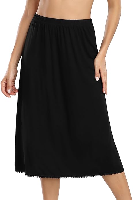 Silk Skirt Lovasy Women's Satin Half Slips Soft Lace Underskirt