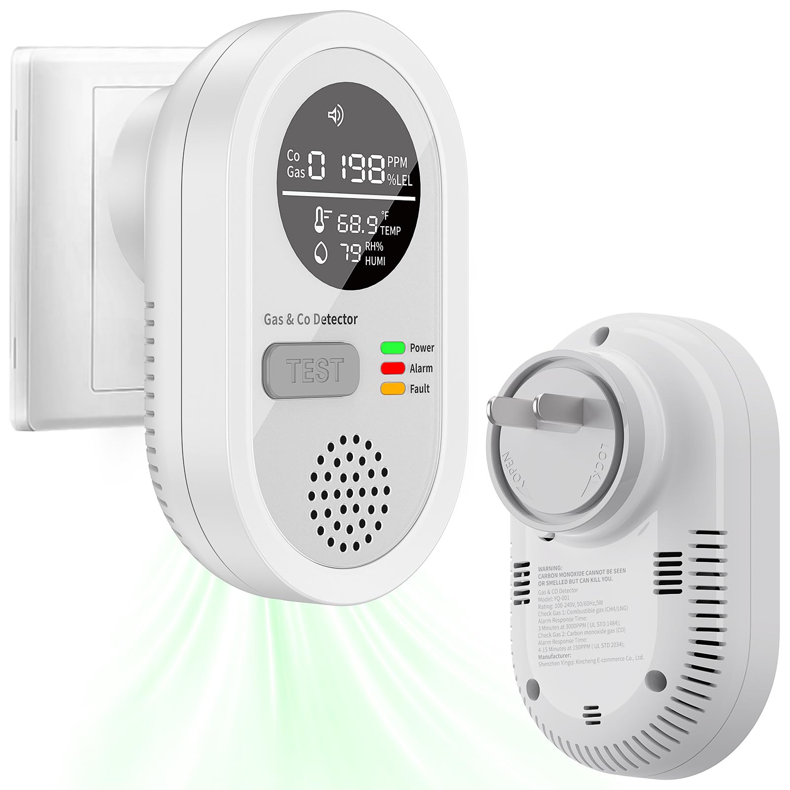 Photo 1 of Carbon Monoxide Detectors, Plug in CO and Natural Gas Detector, Combination Gas & Carbon Monoxide Detectors with Alarm - Portable 4 in 1 CO & Gas Detector with Temperature/Humidity for Home/Travel/RV