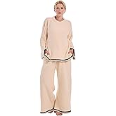Istylish Women’s Fleece 2 Piece Pajamas Fuzzy Long Sleeve Crewneck Wide Leg Winter Sherpa Lounge Sets For Women