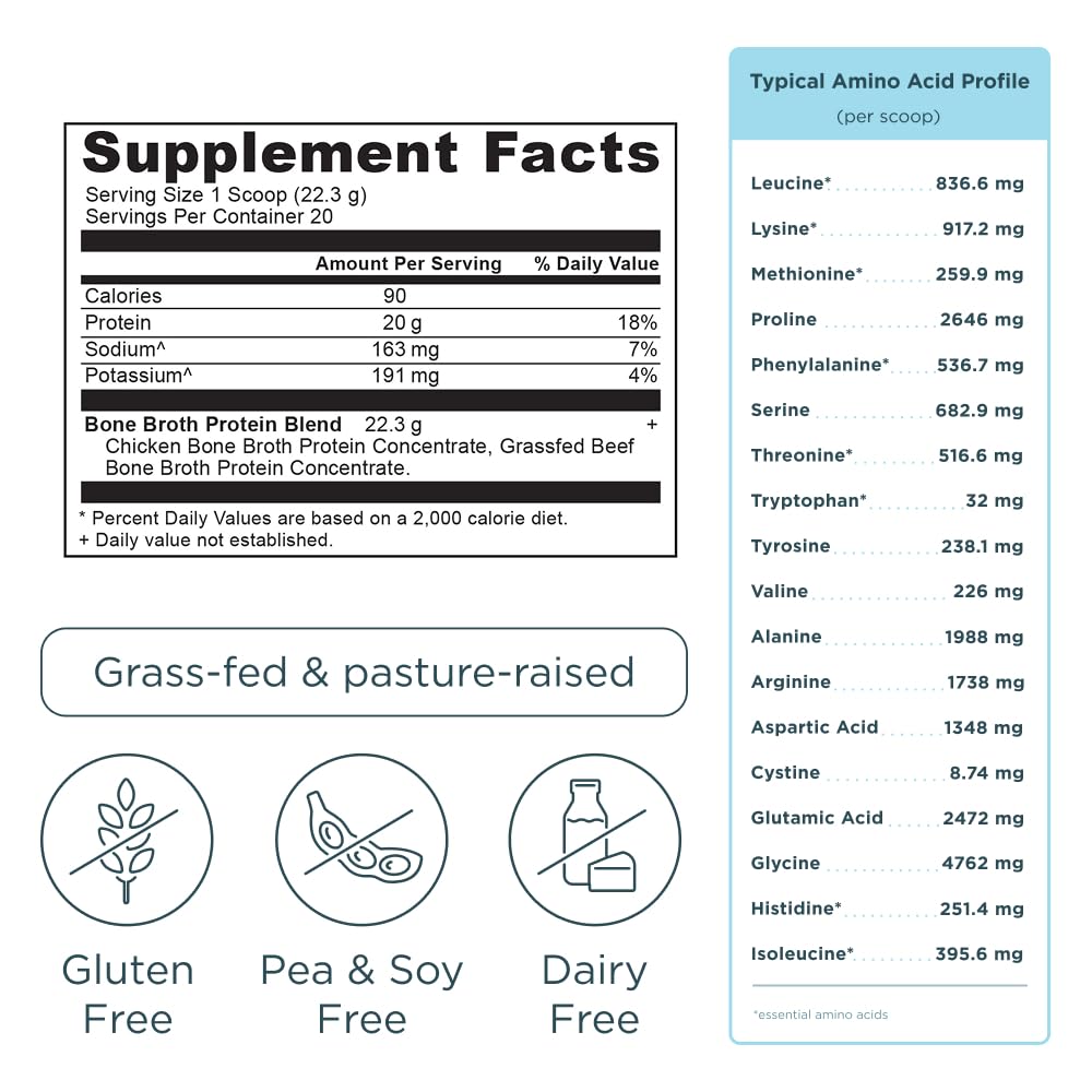 Ancient Nutrition Grass Fed & Cage Free Bone Broth Protein Powder, 20g Protein Per Serving, Hydrolyzed Collagen Peptides, Glucosamine, Chondroitin, Supports Joint & Gut Health, Pure, 20 Servings