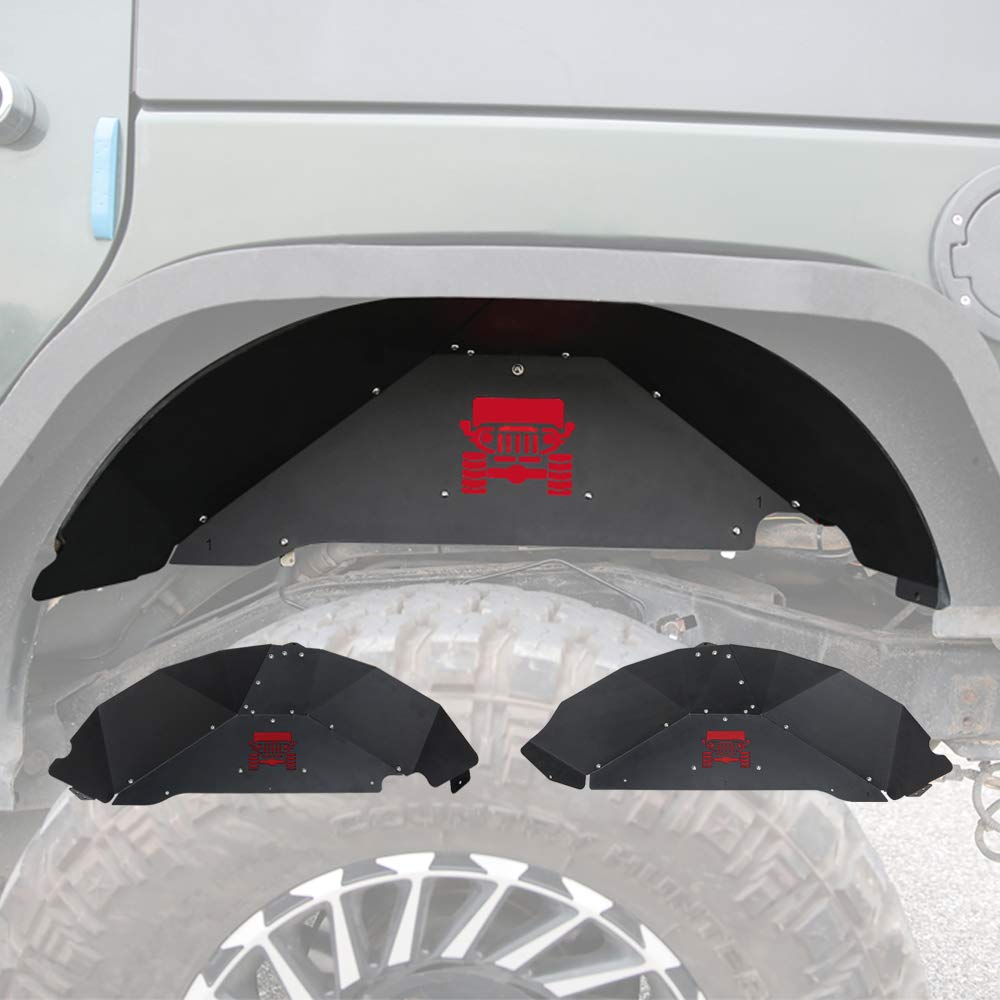 JROAD 1 Pair, Right&Left, Rear Inner Fender Liners,with 2 LED Lights,Aluminum,Compatible with Jeep 07-18 Wrangler,JK JKU Sports Sahara Rubicon, 2/4-Door