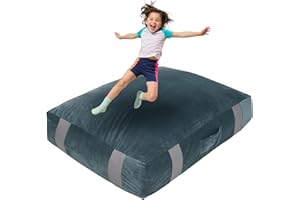 FINCOME 5'x 5' Crash Pads for Kids Sensory Gray Crash Pads with Foam Blocks Washable Velvet Cover Sensory Crash Pad for Climbing Gymnastics Sensory Pad for Sensory Tool, Schools, Sensory Therapy