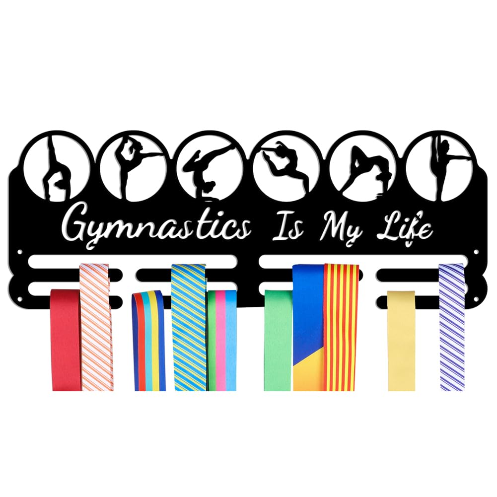 NBEADS Medals Hanger Display Holder Rack, Gymnastics Is My Life Medals Display Wall Mounted Frame Medal Ribbon Holder Hooks for Competition Medal Wall Hanging Display, Mount Over 50 Medals