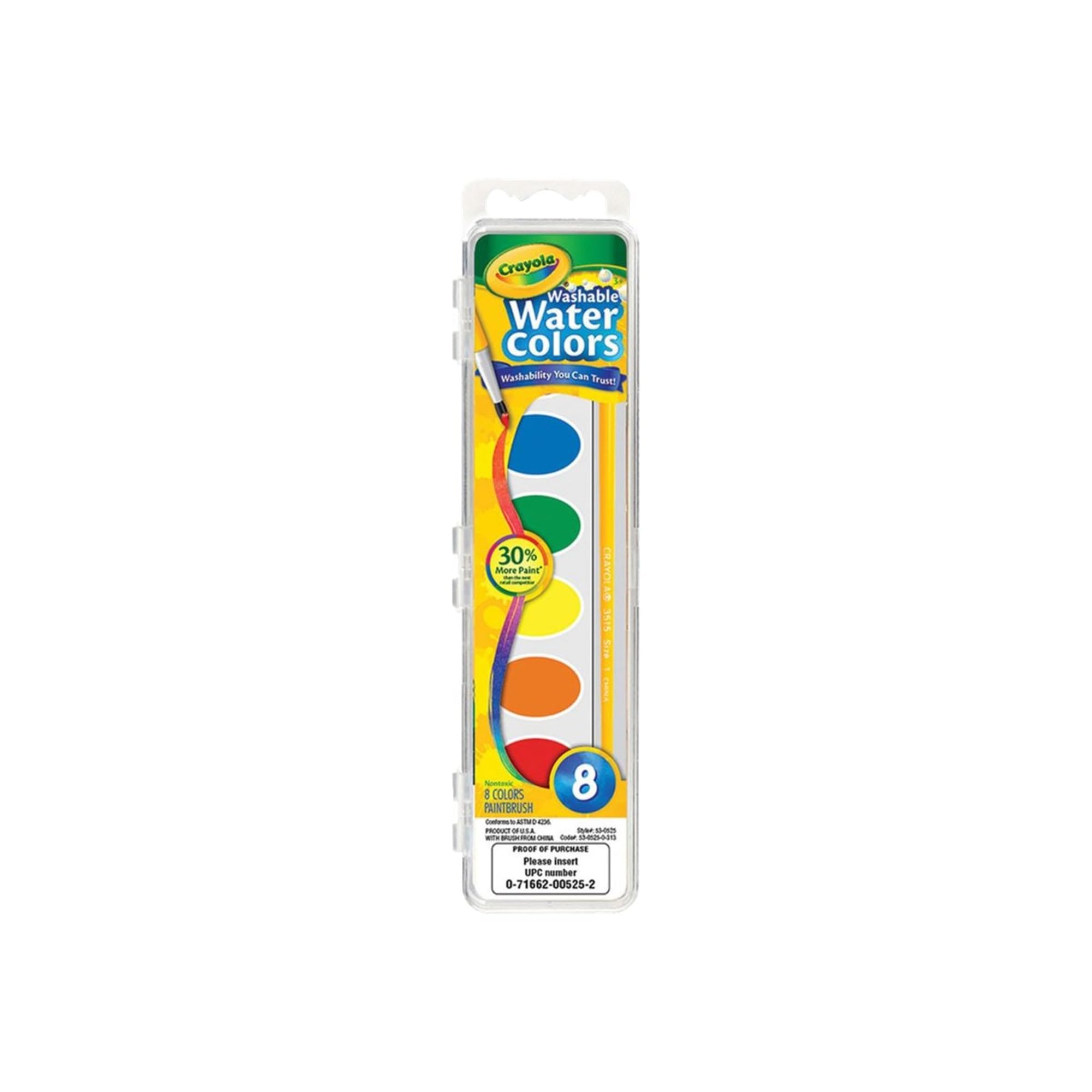 Crayola Washable Watercolors, Kids Paint Set, 8ct