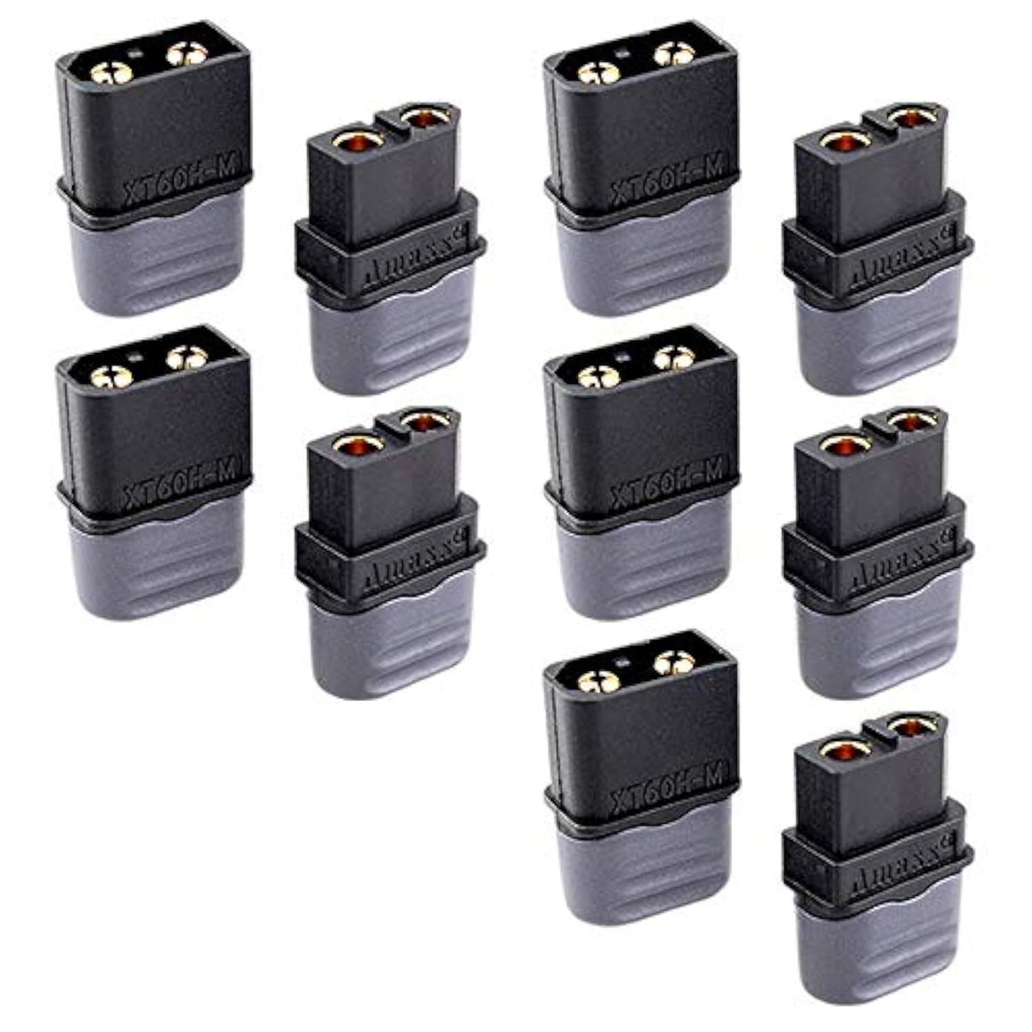 VUNIVERSUM Mr. Stecker Modellbau® Original Amass Premium XT60H XT60 Gold Plug Black Plug Male Female with Cable Protective Caps 2 Pin Reverse Polarity Plug 60 A for Lipo Battery RC 5 Pairs