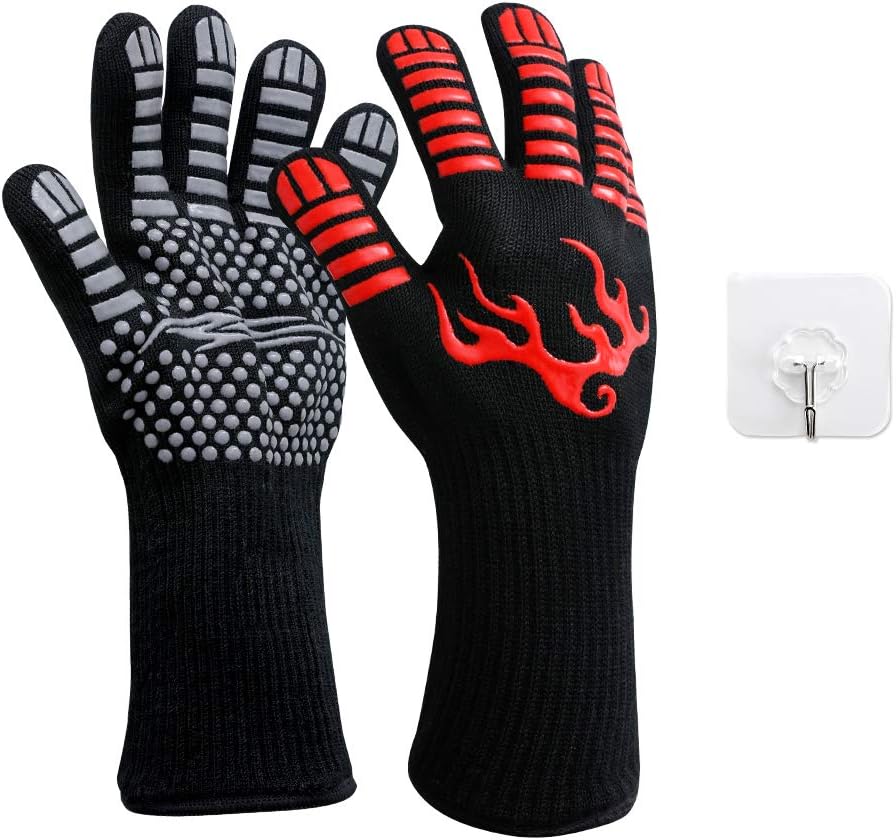 TCHIPIE Chasstoo BBQ Grill Gloves High Heat Resistant Up to 1472°F, Insulated Grilling Barbecue Gloves for Kitchen Cooking Smoker Heat Proof, Barbeque Gloves BBQ Grill Mitts for Men Extra Large XL