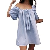 hibshaby Women's Babydoll Short Dress Puff Sleeve Cute Tie Mini Dress Floral Sundress