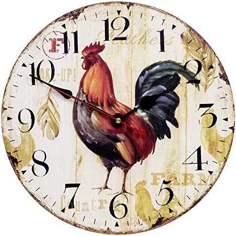 Wood Wall Clock, 12 inches Retro Style Non Ticking Silent Quartz Decorative Wall Clock for Room and Kitchen