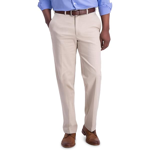 Haggar Men's Premium No Iron Classic Fit Expandable Waist Pleat Front Pant,  British Khaki, 50x29 at Amazon Men's Clothing store