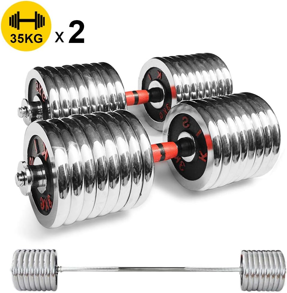 AOEVI Dumbell Set, Adjustable Dumbbell Weights Gym Equipment Dual-use Barbell Dumbbell Set Adjustable Arm Exercise Training Device for Gym Home Fitness 35KGx2(77LBx2)