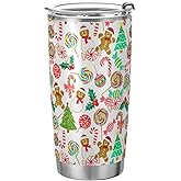 Yasala Christmas Tumbler Candy Cane Lollipop Gingerbread Insulated Coffee Cup Beverage Container Office Travel Mug with Straw and Lid 20oz Holiday Back to School Gift