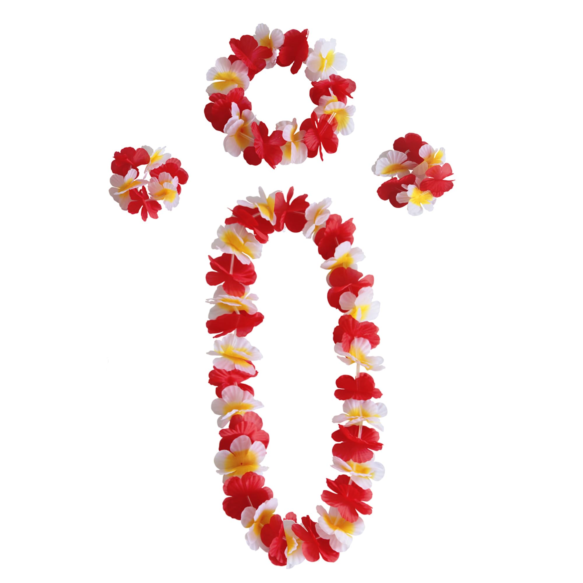 duoyif Hawaiian Necklaces, Hawaii Flower Chain, Flower Chain, Hair Band, Bracelets, Hula Lei Hawaiian Chains, Flower Chain for Cheerleading, Football, Cheering Sports Games, Beach Parties (N Red
