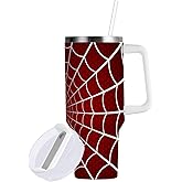 Boccsty Hockey Ball Ice Yellow Red Insulated Tumblers Reusable Stainless Steel Tumbler 40 oz Cup Coffee Travel Mug Water Bottle with Handle & Flip Straw for Home Office Car