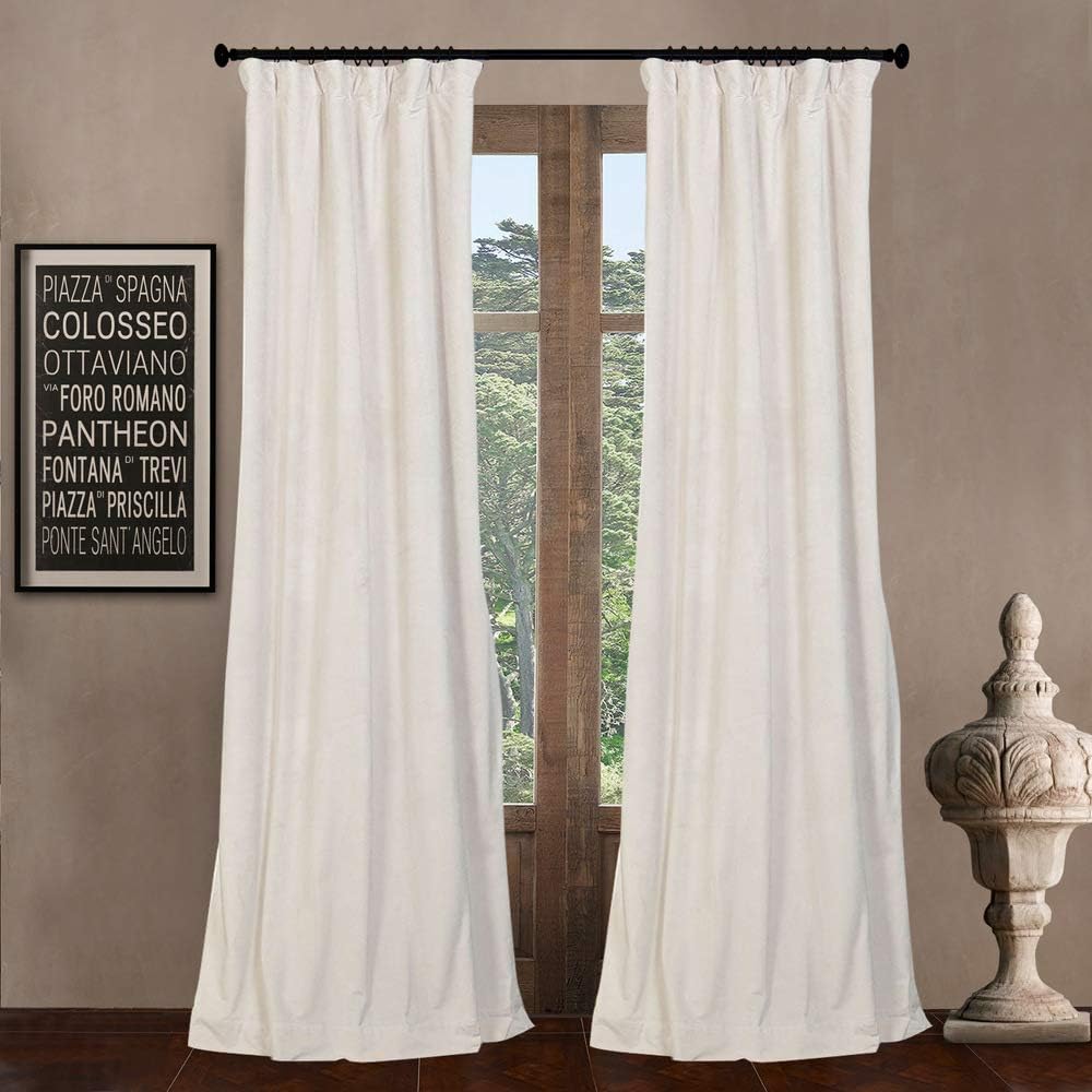 52" W x 96" L (set of 2 Panels) Pinch Pleat 90% White Lining Blackout Velvet Solid Curtain Thermal Insulated Patio Door Curtain Panel Drape For Traverse Rod and Track, White Curtain