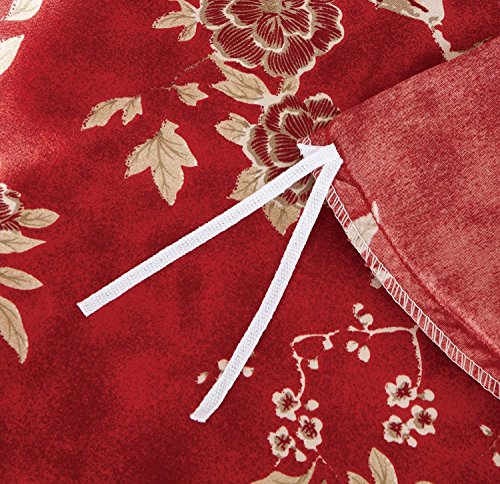 Red Floral Duvet Cover Set, Vintage Flowers Pattern Printed, Soft Microfiber Bedding with Zipper Closure (3pcs, Full Size)