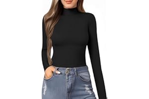 MANGOPOP Women's Mock Turtle Neck Slim Fit Long Sleeve Shirts Fall Fashion Tight Tops Basic Tee Winter Undershirt