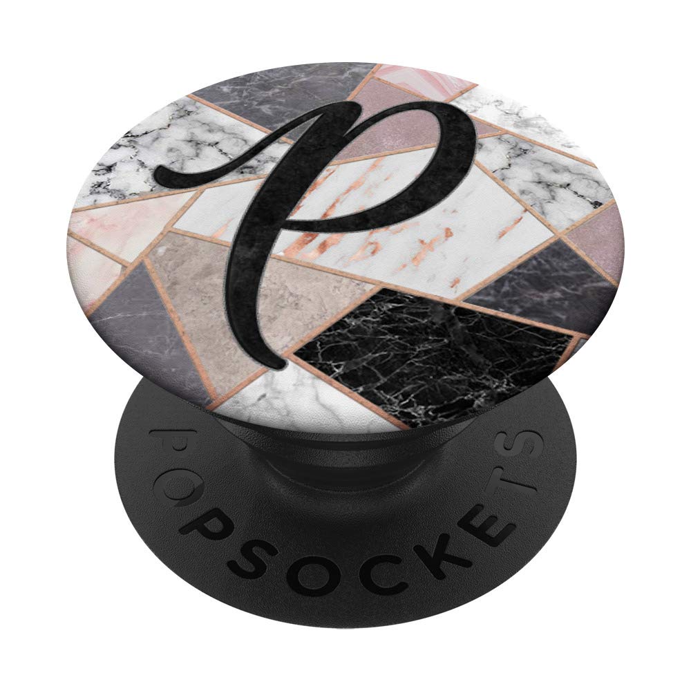 Black letter P on Rose pink Gray White PopSockets Swappable PopGrip