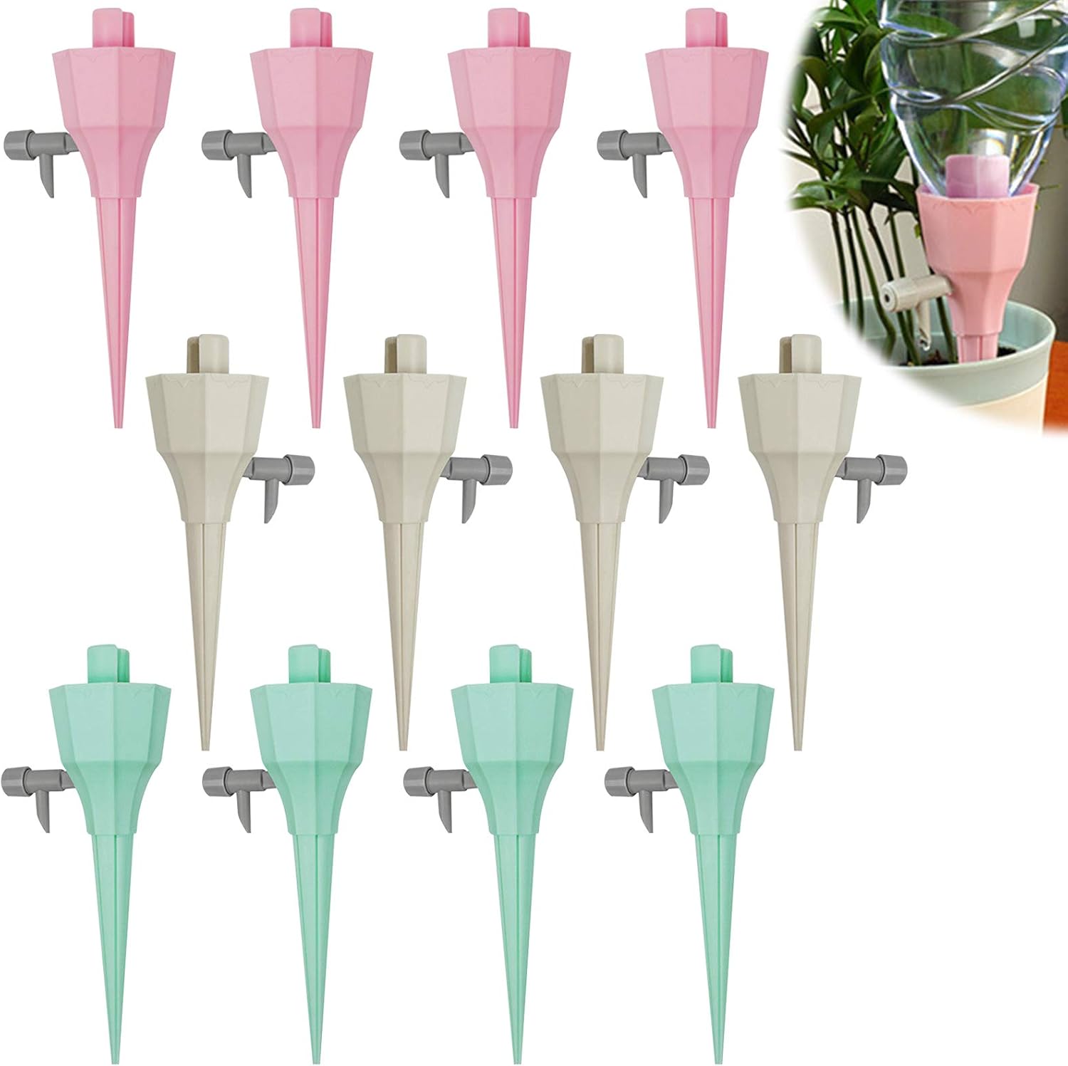 Hangnuo 12 Pcs Automatic Plant Watering Spikes, Auto Drippers Irrigation Devices Vacation Automatic Plants Water System for Vacation to Care Your Home Plants, Flower beds, Vegetable Gardens, Lawn