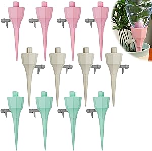 Hangnuo 12 Pcs Automatic Plant Watering Spikes, Auto Drippers Irrigation Devices Vacation Automatic Plants Water System for Vacation to Care Your Home Plants, Flower beds, Vegetable Gardens, Lawn