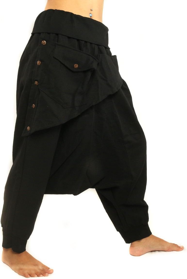 jing shop 7/8 Length Length Harem Pants with Front Pocket Boho Hippie Cotton