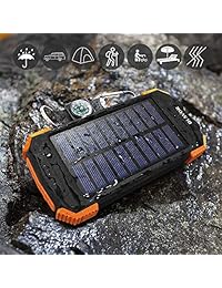 Cargador Solar 10000mAh Cargador Portátil BLAVOR Panel Solar Power Bank Impermeable LED Luz para iPhone, iPad, Samsung Galaxy y más